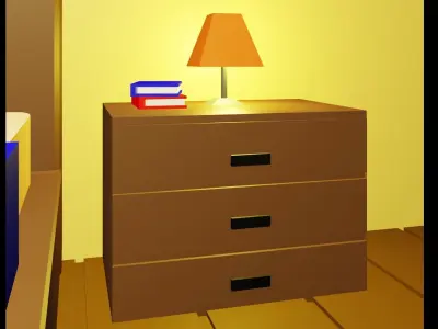 Bedroom room with bed and desk Free low-poly 3D model purchase