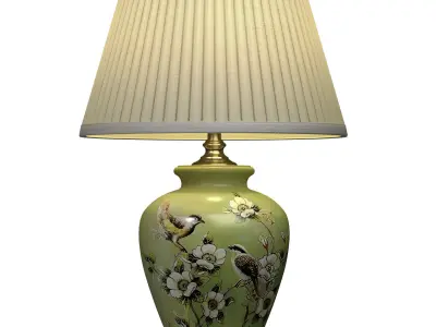 Birds Green Hand-Painted Chinoiserie Nightstand table Lamp 3D model