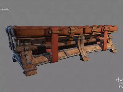 Medieval Bench Low-poly 3D model