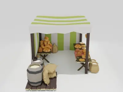 Low poly medieval marketplace Low-poly 3D model