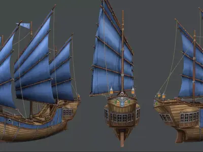 rain ship environment assets Four ships at different times Low-poly 3D model