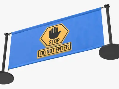 Barrier Banner Stand with Warning Sign 3D model