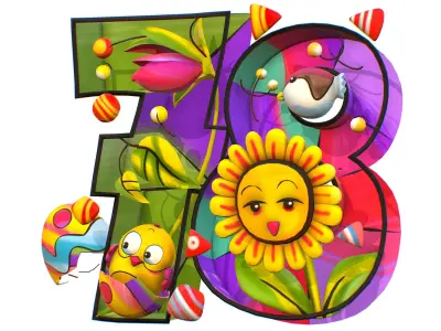 Cartoon 3D illustration Number 7 8 Bird Flower Low-poly 3D model