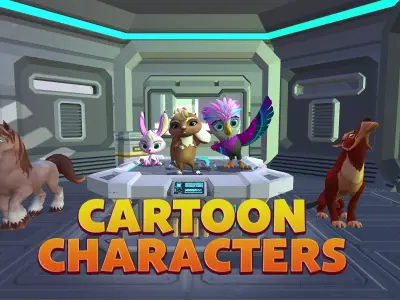 Animated Cartoon Characters With Playful Motion Low-poly 3D model
