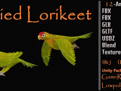 Varied Lorikeet Bird Low-poly 3D model