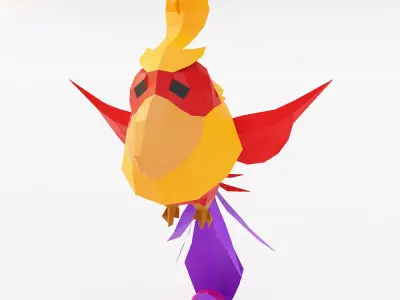 Bird low poly 3d model colorful origami flying in air Low-poly 3D model
