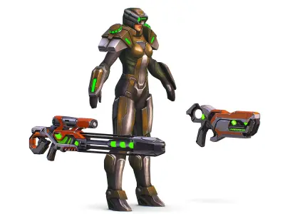 Sci-Fi Woman Cyborg Drone Sniper Female Soldier Low-poly 3D model