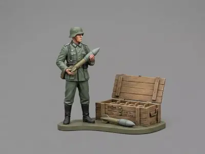 WWII Soldier with Ammunition Crate  3D Printable STL Figure 3D print model