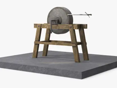 Manual Sharpening Wheel with Medieval Sword Animated Rigged 3D model