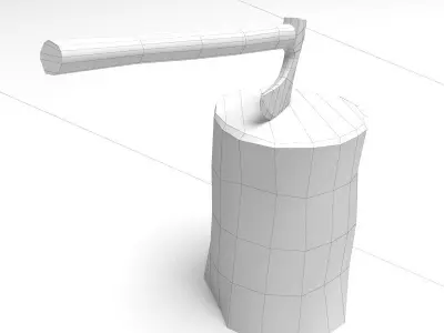 Axes - Game ready axe on tree stump Free 3D print model