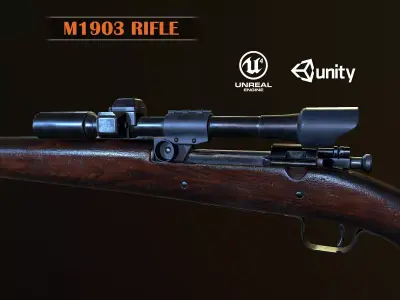 Springfield M1903 Sniper rifle with M84 scope PBR Low-poly 3D model