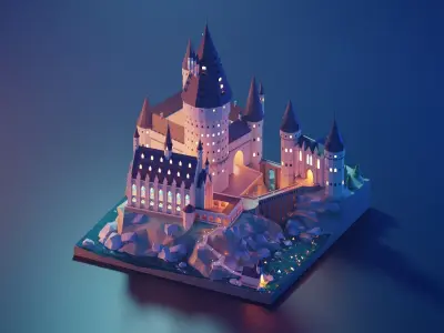 Cartoon Harry Porter Hogwarts Castle 3D model