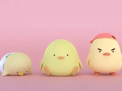 Chick Trio Free low-poly 3D model