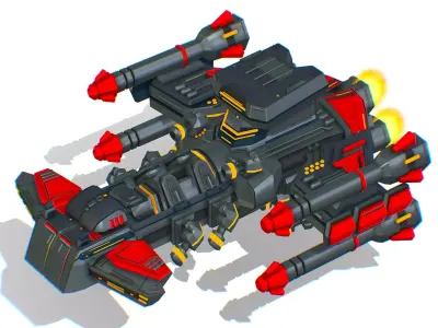 Animated Flying Military Battlecruiser Low-poly 3D model