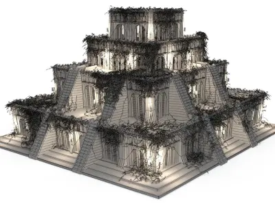 Temple With Ivy Vines at Night 3D model