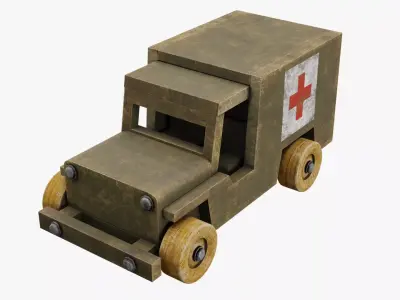 Antique wooden toy military ambulance car 3D model