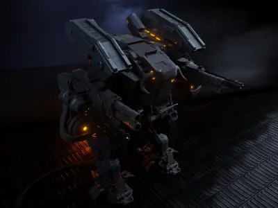 Mech Low-poly 3D model PBR Game ready robot with guns Low-poly 3D model