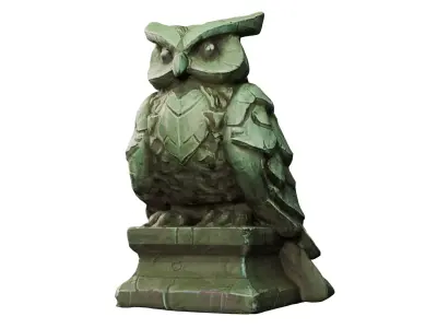 Stylized Stone Owl Statue  Game Ready 3D Model Low-poly 3D model
