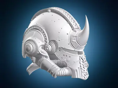 Ornate Horned Sci Fi Knight Helmet 3D print model