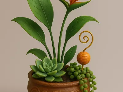 Stylized Tropical Succulent Arrangement- Bird of Paradise  3D model