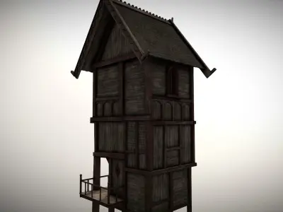 Medieval Lake Village - House 15 with interiors Low-poly 3D model