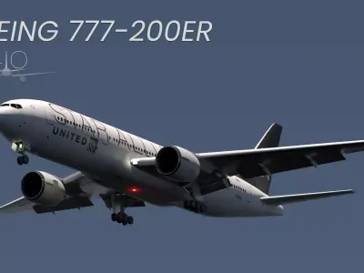 ANIMATED Boeing 777-200ER - United Airlines Star Alliance Livery 3D model