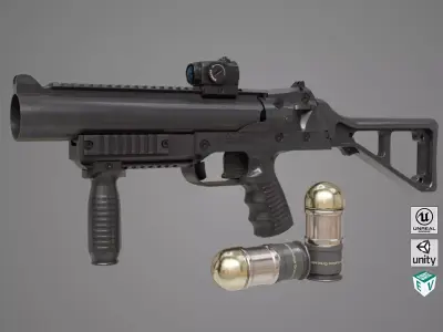 Grenade Launcher 06 Black All PBR Unity UE Textures Low-poly 3D model