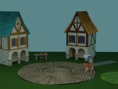 Tiny asset Middle Ages market village Low-poly 3D model