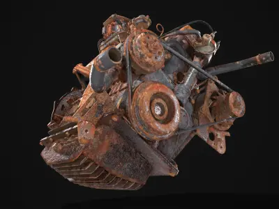 Old car engine block rusted Low-poly 3D model