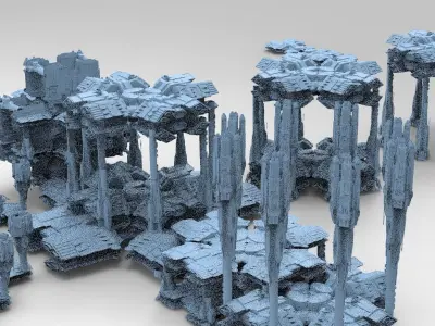 Dark Elven Sci-Fi Dome base 7 models  3D model