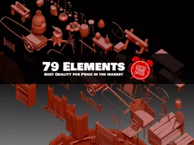 79 Medieval Roman village Buildings parts and objects collection 3D print model