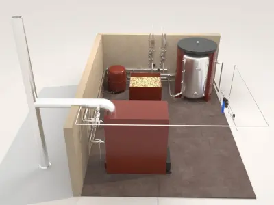 Industrial Boiler Room on wood pellets 3D model
