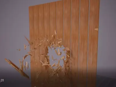 WoodCrackCollision01 piece of wood being thrown into air Low-poly 3D model