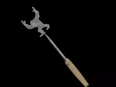 Barbeque Fork Long Extendable  oak wood dark Low-poly 3D model