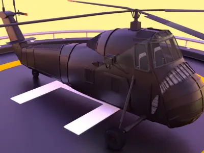 Helicopter hovering on circular platform Low-poly 3D model