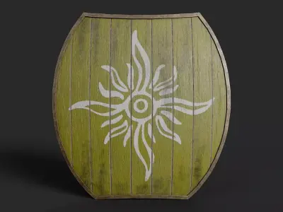 Slavic hybrid shield-painted yellow with Sun symbol Low-poly 3D model
