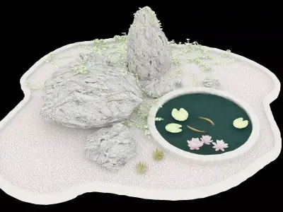 Garden Decorative Pond with Fish 3D model