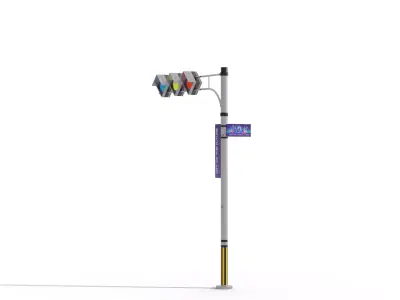 Modular Futuristic Traffic Signal Pole Low-poly 3D model