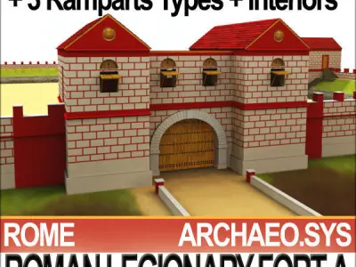 Roman Legionary Fort A and Scenery Square Plan 3D model