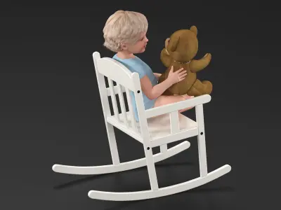 Child with Teddy Bear on Rocking Chair 3D model