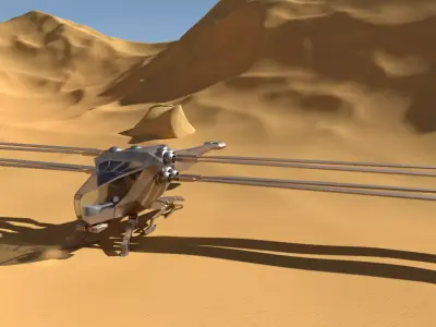 Ornithopter hovercraft in desert Low-poly 3D model