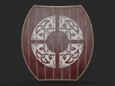 Slavic hybrid shield-painted red with ring rune symbol Low-poly 3D model