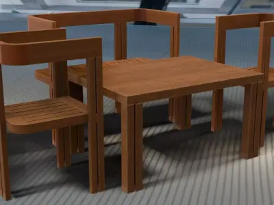 Dining Set Table and Chairs Low-poly 3D model