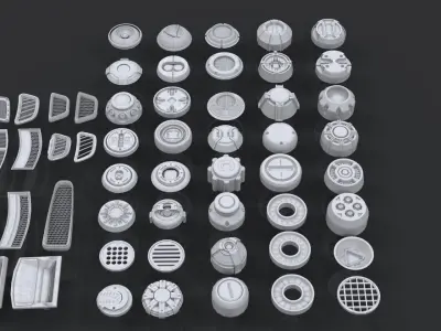 Hard Surface Sci-Fi Industrial KitBash 3 PACK Low-poly 3D model