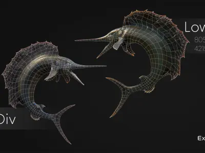 Fish low poly - Marlin Sailfish fish - ocean horror - monster 3 Low-poly 3D model