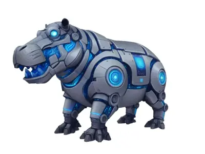 Robotic Hippo  - High Poly 3D model