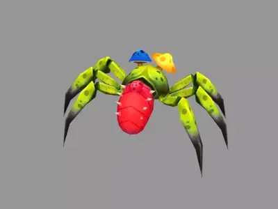 Cartoon green venomous spider Low-poly 3D model