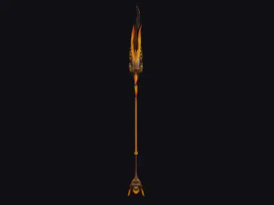 Magical Staff Magic Stick Wand Golden Flower Plumage Props Low-poly 3D model