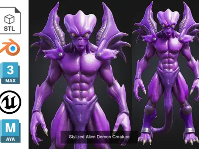 4 Purple Demon Alien 3D Character Pack purchase