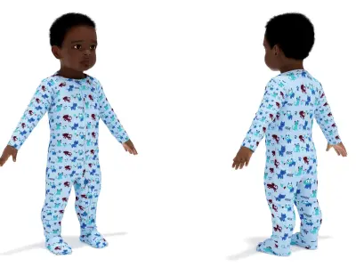 Little Dark Skin Boy in Full Bodysuit Rigged 3D model
